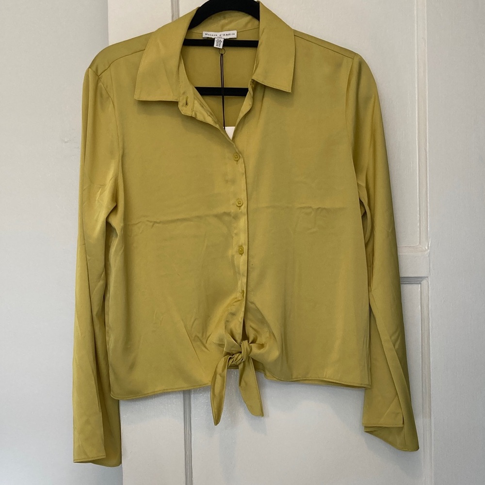 Maison d'Amélie Paris Tie Front Satin Blouse Top Shirt Size M NWT